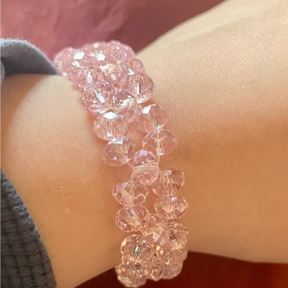 Vintage Clear Faceted Czech Glass Barrel Bead Bracelet - Picture 3 of 3